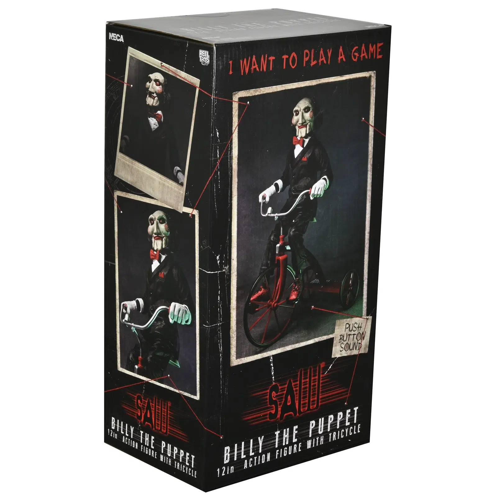 ULTIMATE SAW BILLY THE PUPPET RIDING TRICYCLE SOUND 12 NECA